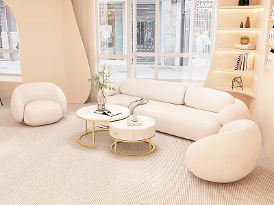 Elegant Cream Style Sofa And Coffee Table Set For Cozy Modern Minimalist Living Room Interior 3d model