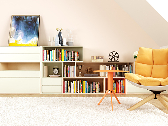 Modern Bookcase Combination Decorative Cabinet Chair 3d model