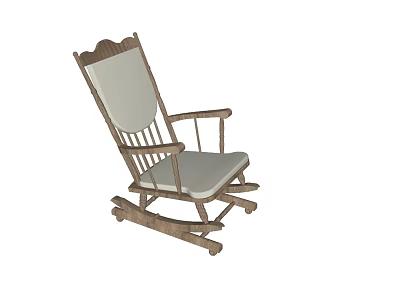 Classic Wooden Outdoor Rocking Chair with Light Colored Cushion and Comfortable Design 3d model