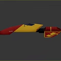 Contemporary Red And Yellow Geometric Design Object With Smooth Surface And Reflective Details