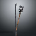 Vintage Agricultural Tool With Wooden Handle And Metal Fork Prongs Structure Design