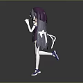 3D Anime Character Model With Gray Long Hair In Purple Dress And Rabbit Ear Hat