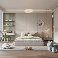 Modern Kids Bedroom Interior With Soft Green Bed Study Desk Moon Decor And Plush Toys