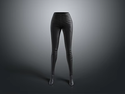 Black High Waisted Leather Slim Fit Leggings For Women Daily Wear 3d model