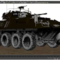 US Army Wheeled Tan Colored Tank With Turret And Machine Gun On Dirt Ground