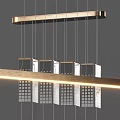 Modern Linear Chandelier With Gold Metal Frame And Square Glass Elements 3d model