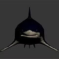 Realistic Shark 3D Model with Deep Blue Body and White Underbelly on Dark Background