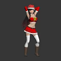 Anime Character In Red Christmas Outfit With Green Bow Santa Hat White Stockings Brown Boots
