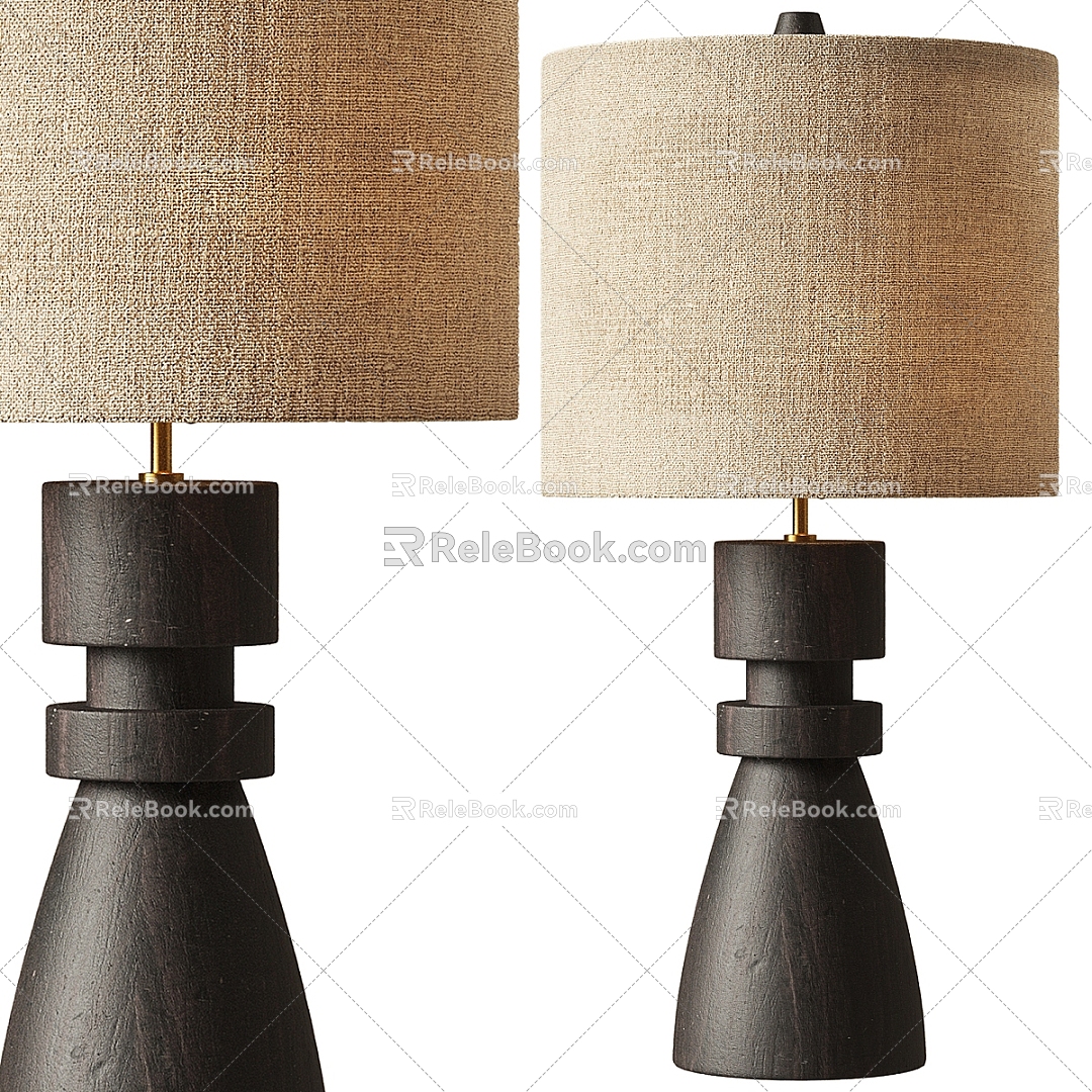 Sculptural Table Lamp Solid Wood Table Lamp Fabric Table Lamp 3d model