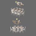 Modern Dining Table Set With White Chairs Pendant Lights And Tabletop Decorations 3d model