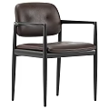 Modern Brown Leather Dining Chair With Black Frame Armrests And Tufted Backrest 3d model