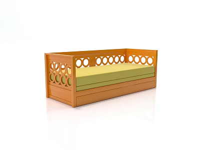 Wooden Frame Double Sofa With Circular Cutout Design And Light Green Cushion 3d model