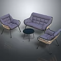 Modern Rattan Sofa And Coffee Table Set With Armchairs And Metal Frames