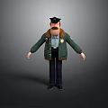 3D Game Movie Character Police Officer With Black Hat Brown Beard Green Coat