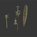Ancient Metal Weapons Collection Featuring Axe Decorative Sword And Leaf Shaped Blade On White Background