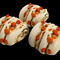 Spiral Bread Rolls With White Dough Orange Chunks And Green Herbs 3d model