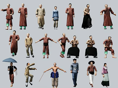 Multiple Traditional Character Models With Various Poses And Historical Costumes 3d model