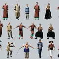 Multiple Traditional Character Models With Various Poses And Historical Costumes
