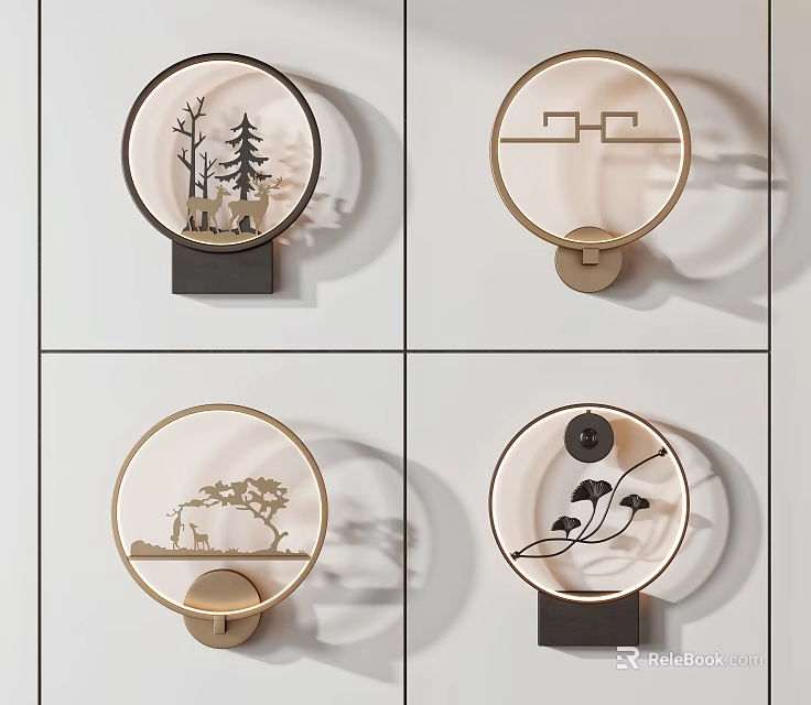 Modern Oriental Round Wall Lamps with Various Artistic Patterns and Elegant Design 3d model
