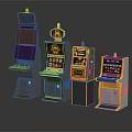 Various Casino Slot Gaming Machines With Golden Accents And Digital Screens Design
