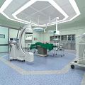 Modern Operating Room With Surgical Table Lights And Medical Equipment Setup 3d model