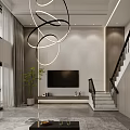 Modern Dining Room Interior With Dining Table Chairs Chandelier Green Plant And Decorative Painting