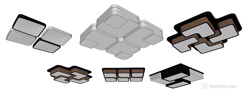 Modern Square Module Ceiling Lights With Black Brown White Frames For Home Interior 3d model 
