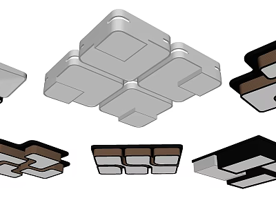 Modern Square Module Ceiling Lights With Black Brown White Frames For Home Interior 3d model