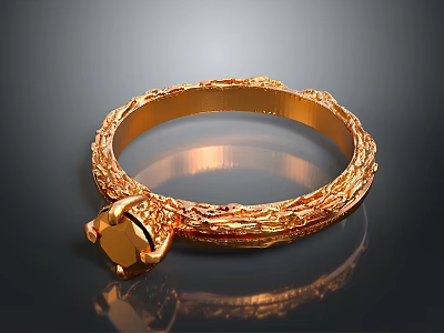 Stylish Gold Ring With Ornate Carved Band And Central Gemstone Accent 3d model