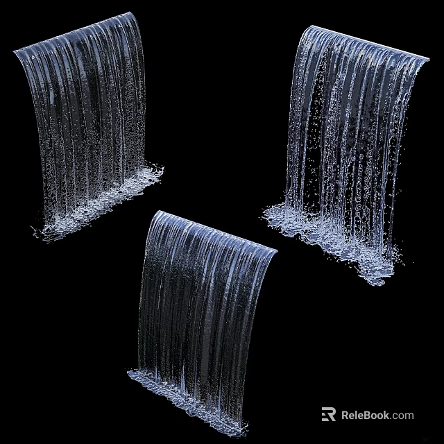 Garden Water Feature with Three Cascading Waterfalls and Splashing Drops in Outdoor Garden 3d model 