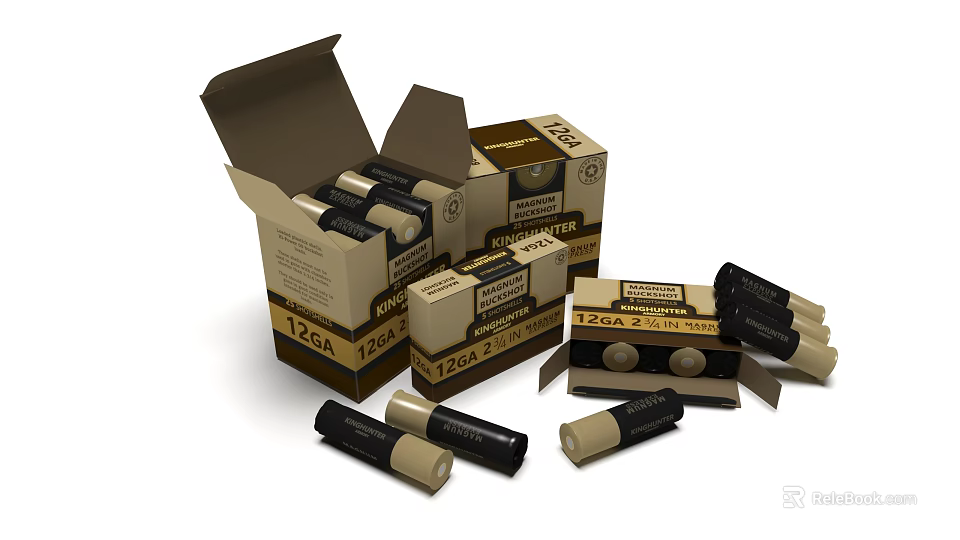 16GA Shotshell Ammunition in Open Boxes with Scattered Rounds and Packaging 3d model 