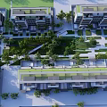 Modern Residential Landscape Design With Green Roofs Trees And Courtyard Areas