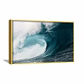 Stunning Seascape Painting Featuring Huge Deep Blue Wave With White Foam Curl And Golden Frame