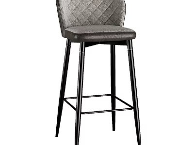 Modern Gray Quilted Back Fabric Bar Stool With Black Metal Legs 3d model