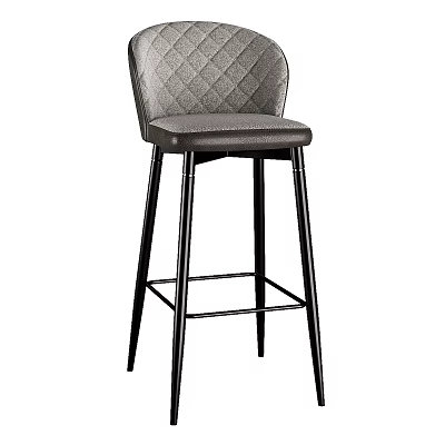 Modern Gray Quilted Back Fabric Bar Stool With Black Metal Legs 3d model