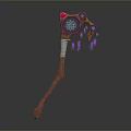 Unique Decorative Axe Weapon With Wooden Handle Clocks And Purple Feathers