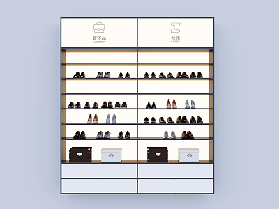 Retail Display Shelving Unit with Shoes New Arrivals Premium Items and Storage Drawers 3d model