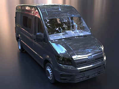 Modern Black Metallic Van Design With Sleek Front Grille And Large Windows 3d model