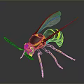 Detailed Black and Yellow Wasp with Transparent Wings and Yellow Legs