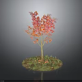 Vibrant Maple Tree With Red Orange Leaves And Yellow Trunk On Green Grass