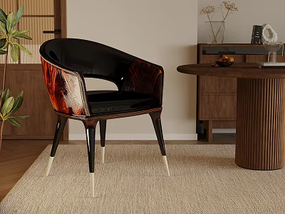 Modern Accent Chair With Black Leather Red Brown Wooden Armrests And Black White Legs 3d model