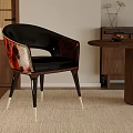 Modern Accent Chair With Black Leather Red Brown Wooden Armrests And Black White Legs