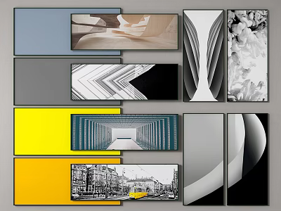 Abstract Art Prints Collection With Colorful Blocks Geometric Shapes And Urban 3d model