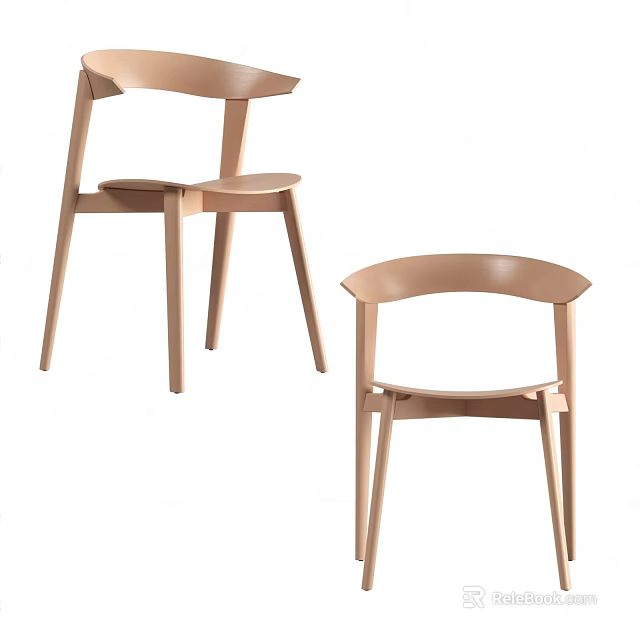 Modern Single Chair Featuring Curved Backrest Light Tone and Sleek Wooden Minimalist Design 3d model 