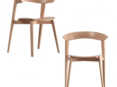 Modern Single Chair Featuring Curved Backrest Light Tone and Sleek Wooden Minimalist Design 3d model