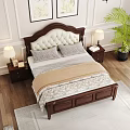 Classic Solid Wood Double Bed With Tufted Upholstered Headboard For Cozy Elegant Bedroom Space