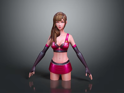 3D Female Character Creature In Pink Purple Outfit With Long Gloves And Brown Hair 3d model