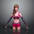 3D Female Character Creature In Pink Purple Outfit With Long Gloves And Brown Hair