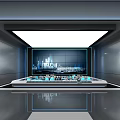 Modern High Tech Control Room With Large Display Screen And Control Panel On Reflective Floor