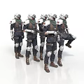Armed Soldiers In Uniforms With Helmets Knee Pads And Weapons Standing